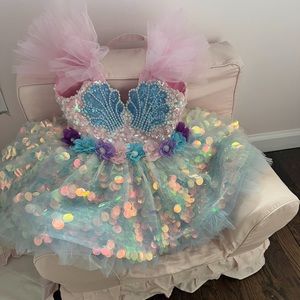 mermaid dress for toddler birthday Mermaid Pearl Flower Dress with Hairbow Girls Tutu Dress Mermaid Tutu Dress | Mermaid Dress main image 0